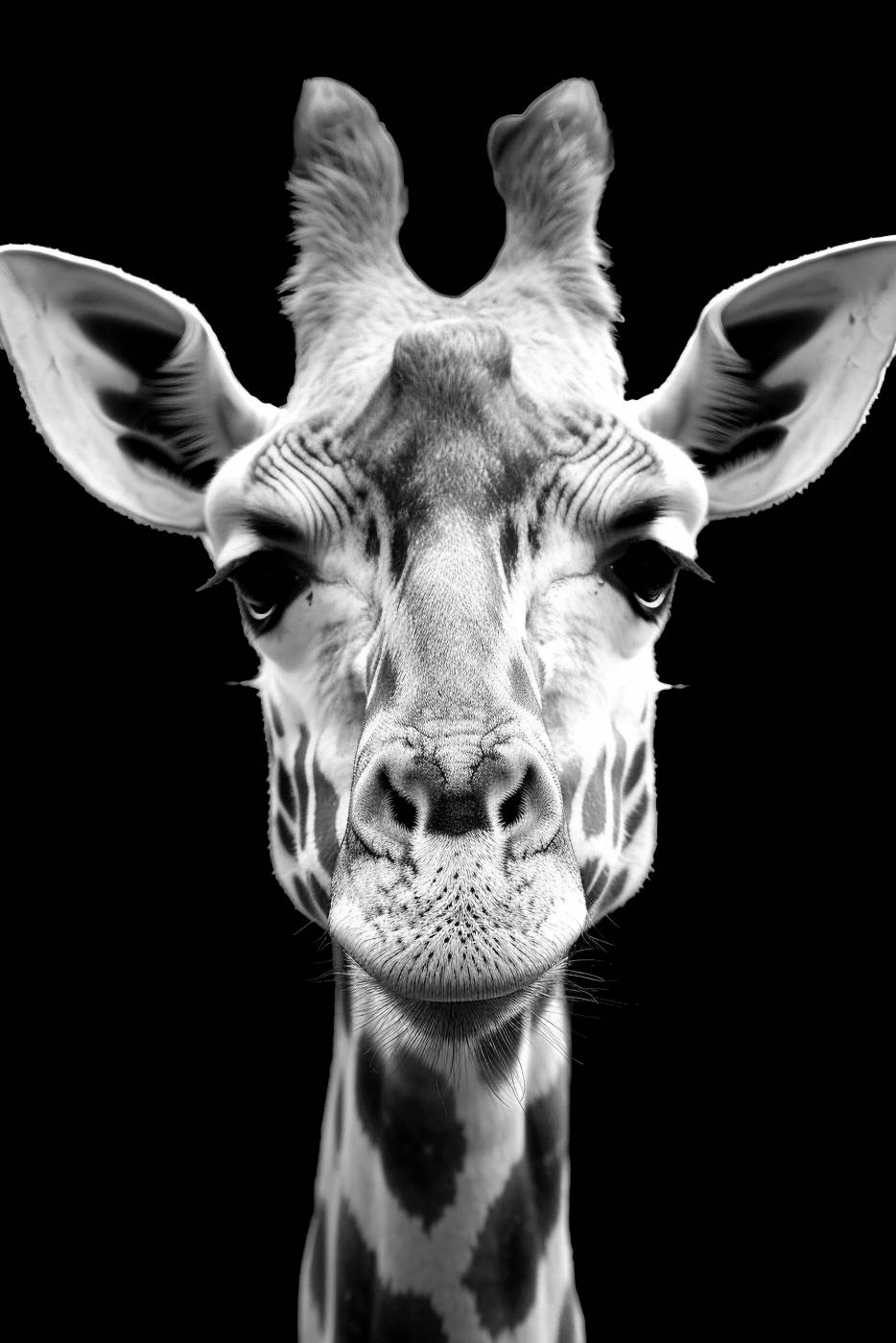 black and white giraffe mammal nature close-up animal animal head — free black and white photo