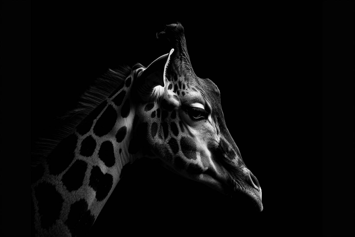 giraffe animal head nature close-up animals in the wild animal mammal — free black and white photo