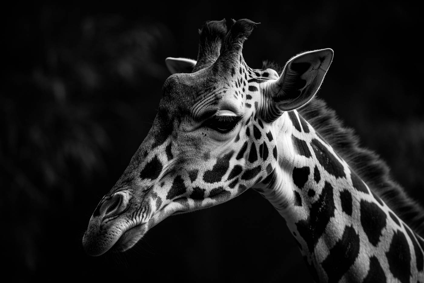 nature animals in the wild animal africa giraffe animal head close-up — free black and white photo