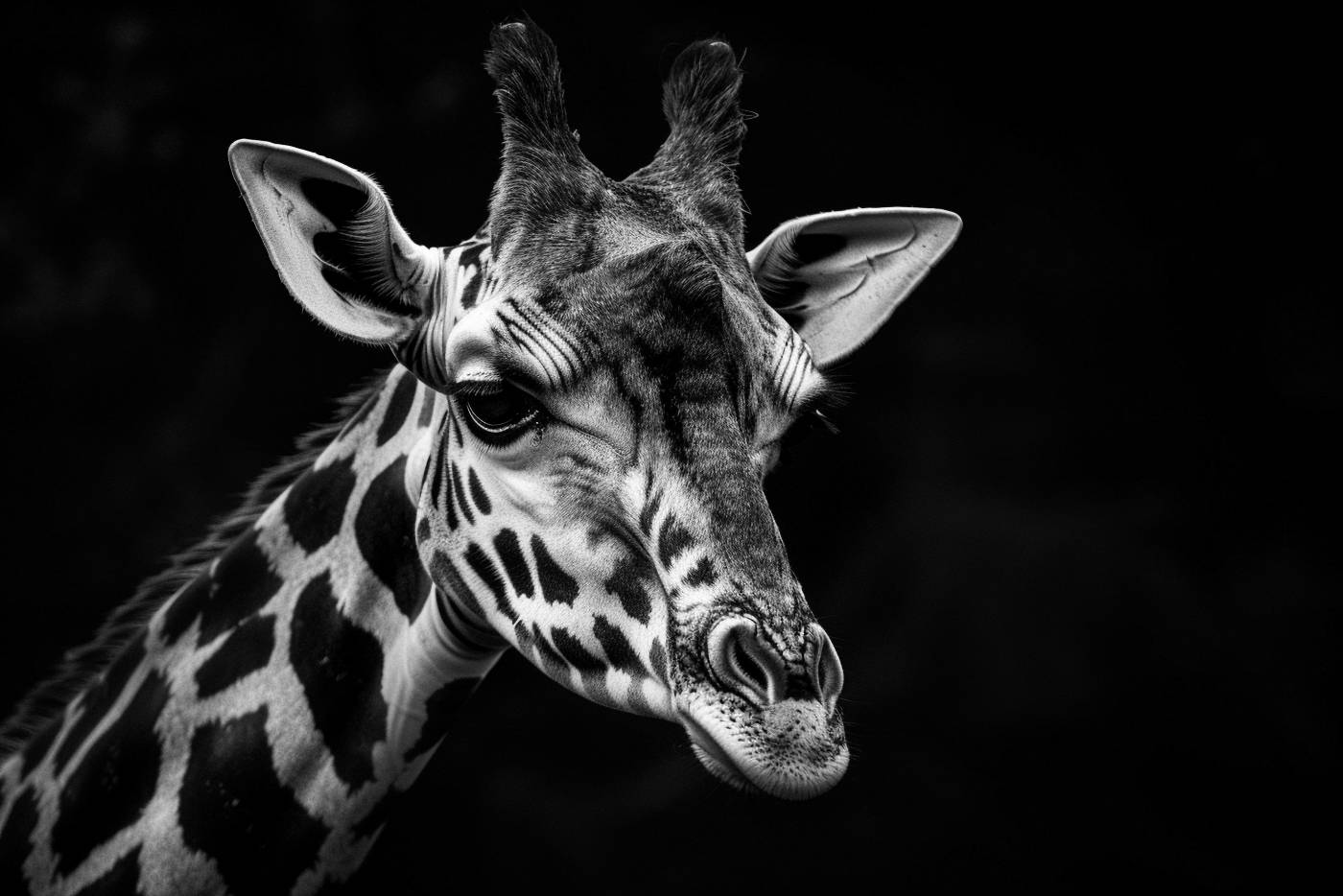 nature animals in the wild animal close-up mammal giraffe animal head — free black and white photo