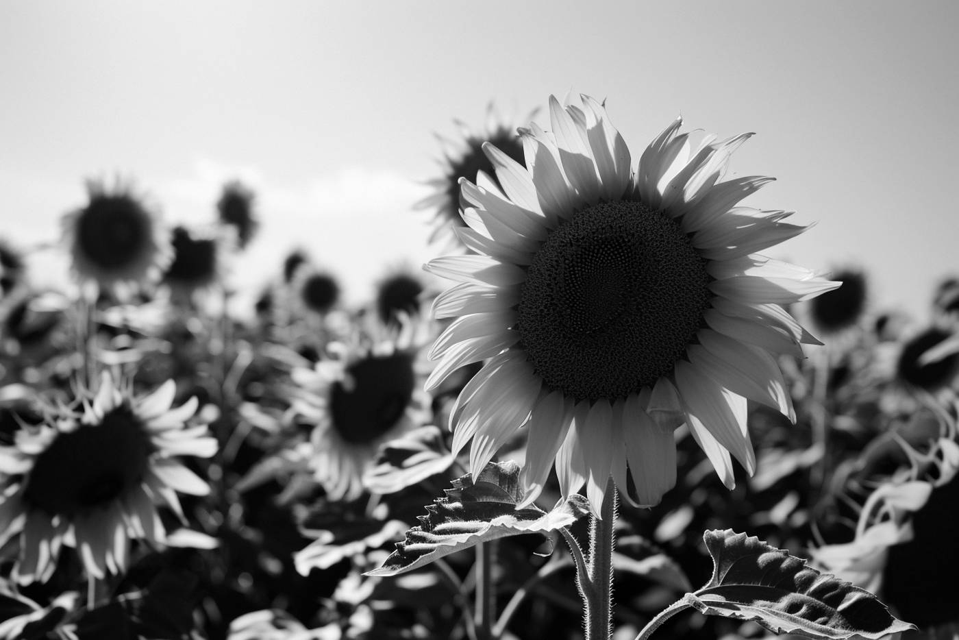 summer plant close-up sunflower outdoors flower nature — free black and white photo