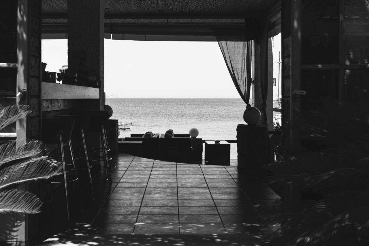 Beach View Hotel Room  — free black and white photo