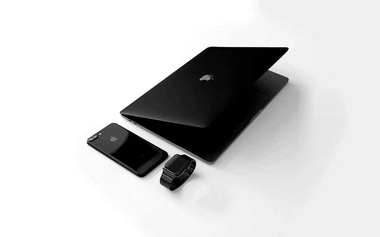 Black MacBook iPhone Apple Watch Free Stock Photo  — free black and white photo