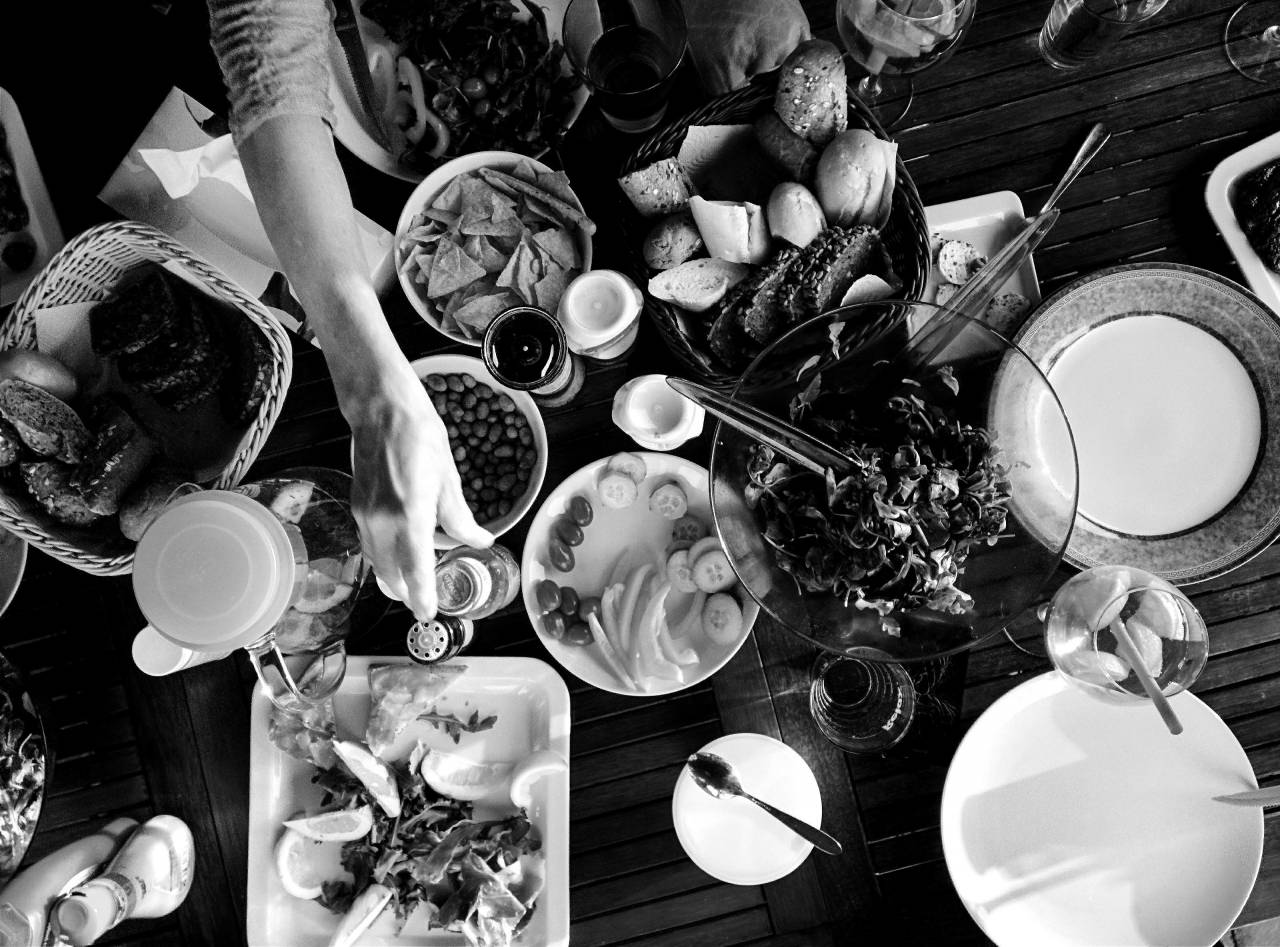 Eating Summer Barbecue Wood Table Free Stock Photo  — free black and white photo