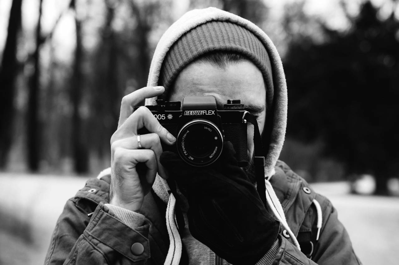 Man Photographer Analog Camera Free Stock Photo  — free black and white photo