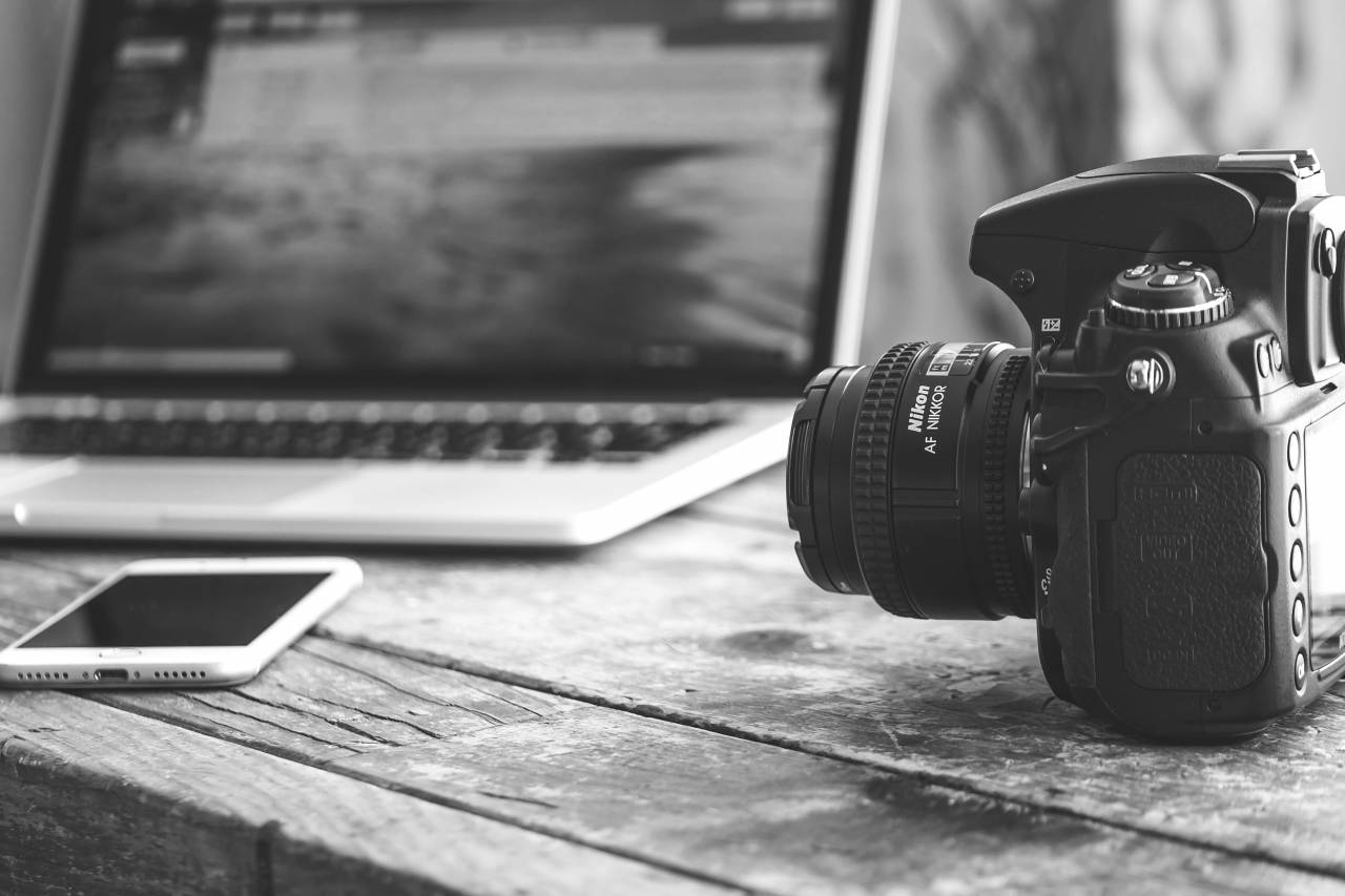 Rustic Wood Desk Camera Free Stock Photo - NegativeSpace — free black and white photo