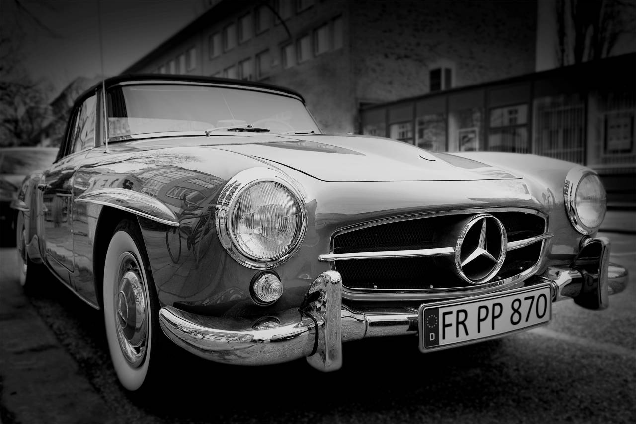 Vintage Mercedes Car Black White Free Stock Photo  — free black and white photo