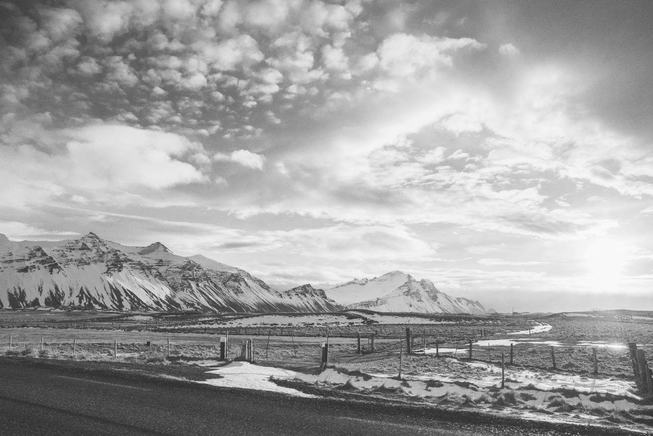 Vintage Snow Mountain Blue Sky Free Stock Photo  — free black and white photo