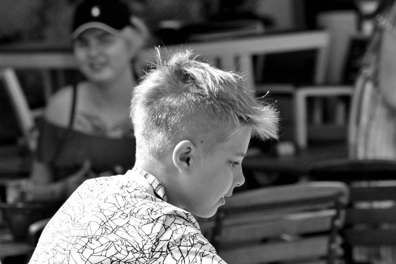 attractive hairstyle attraction indoors portrait child person — free black and white photo