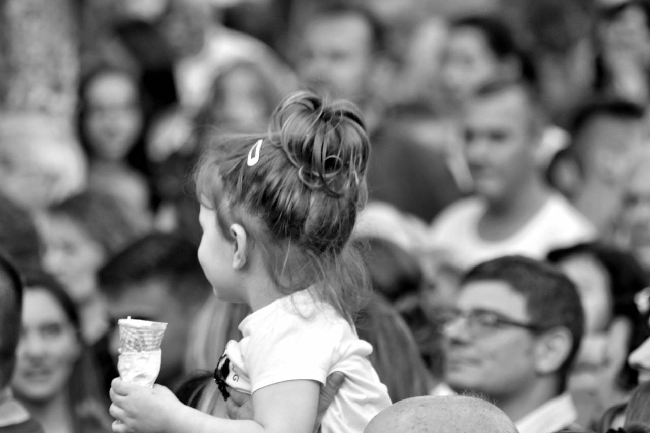 crowd pretty icecream festival childhood ceremony child woman — free black and white photo