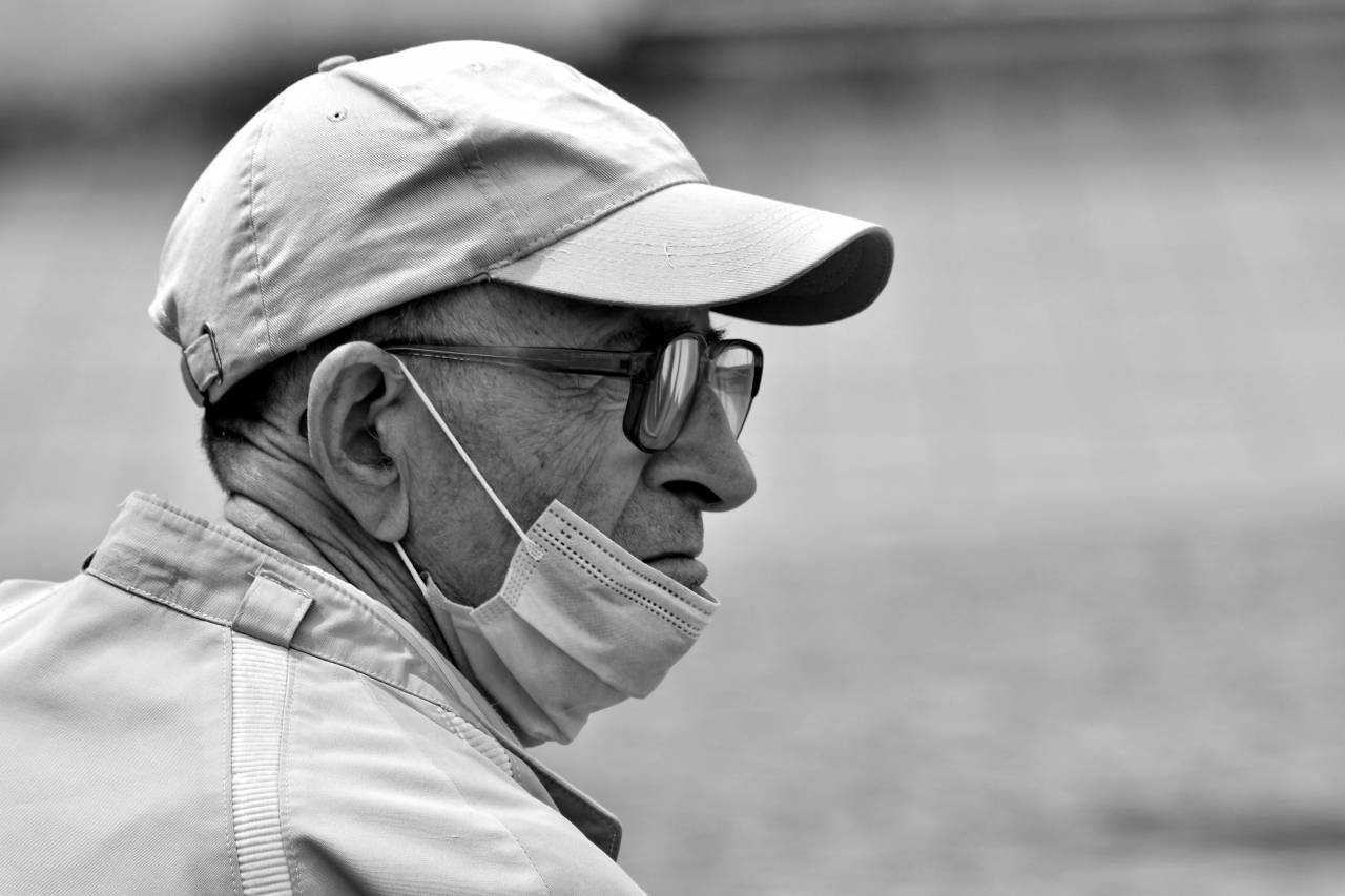 mask face eye medical person side portrait eyeglasses wear chin elder properly disease care ad creepy less those  refusing — free black and white photo