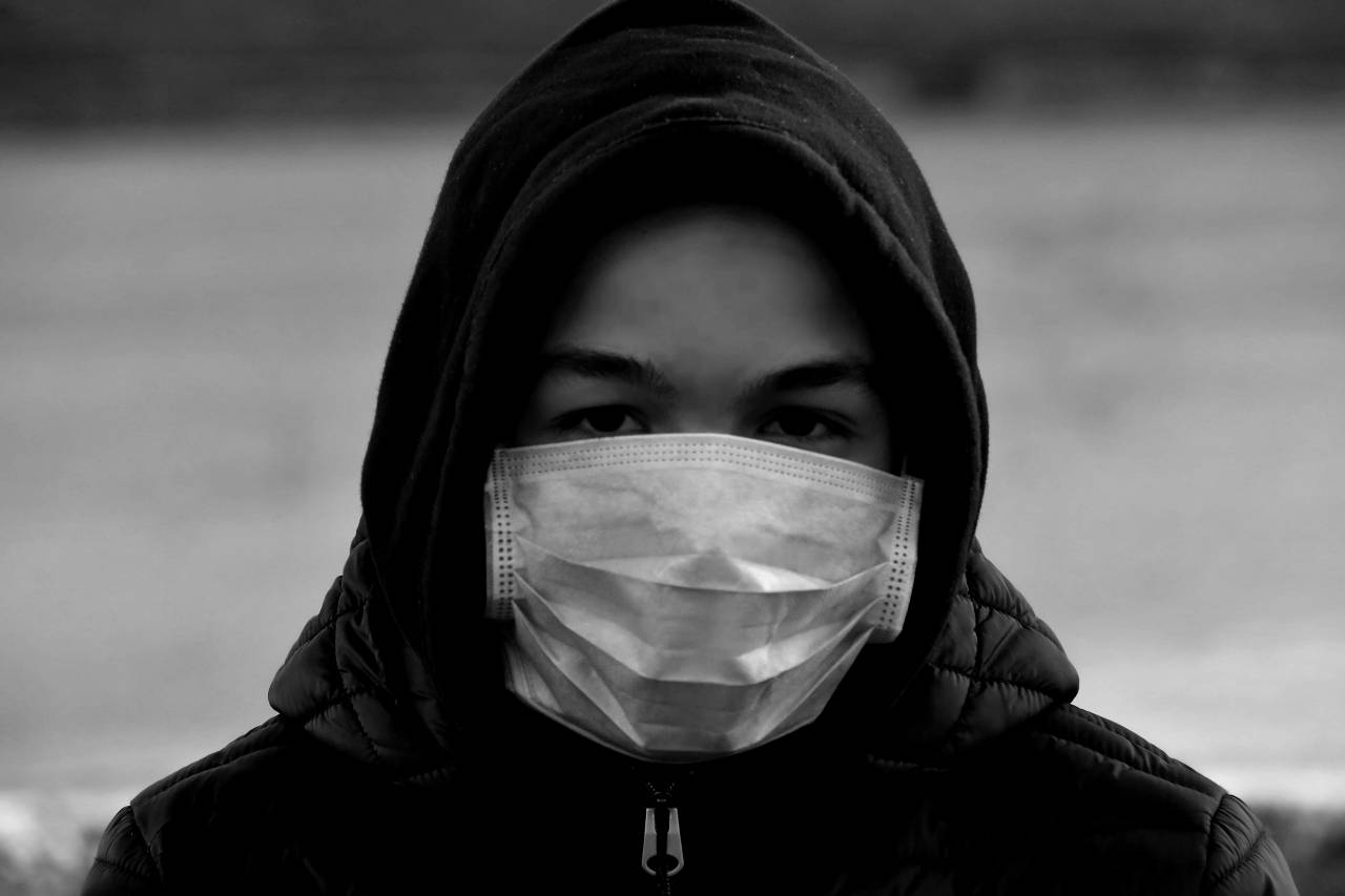 mask health coronavirus covid face protection patient disease care portrait pollution eyes — free black and white photo
