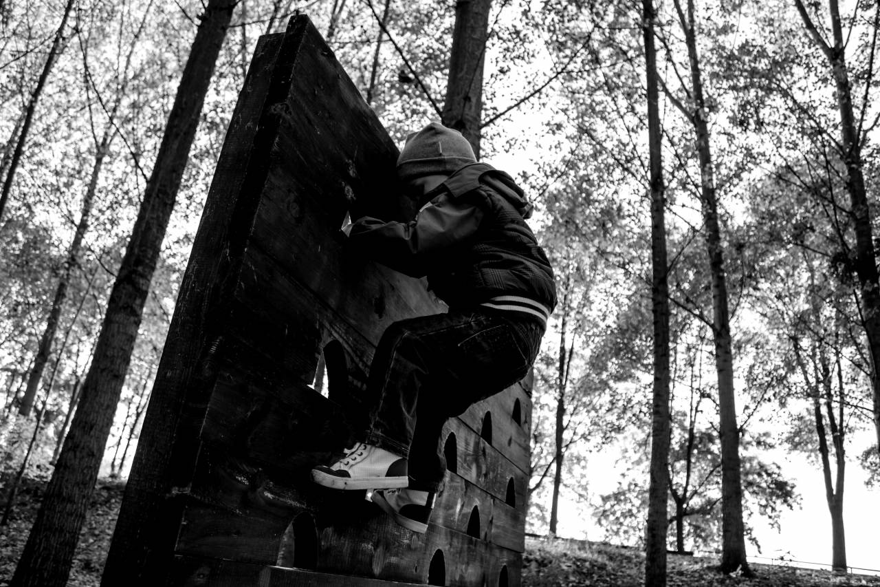 climber playground climbing child boy skateboard trees forest board tree  — free black and white photo