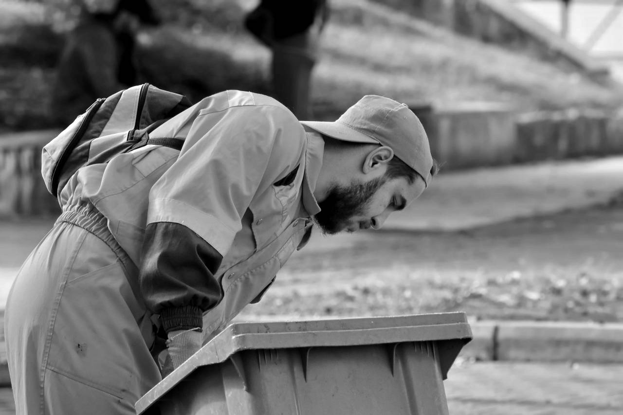 garbage cleaning cleaner employee uniform urban job professional area trash kb 1200 recycling  — free black and white photo