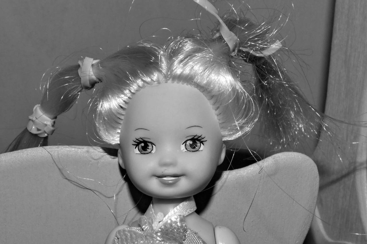 happiness doll portrait hair cute fun kb — free black and white photo