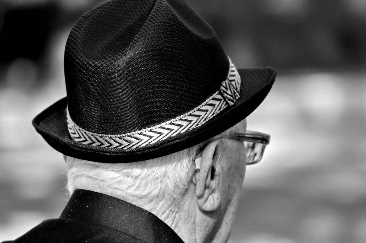 hat ear eyeglasses cowboy senior pensioner clothing kb — free black and white photo