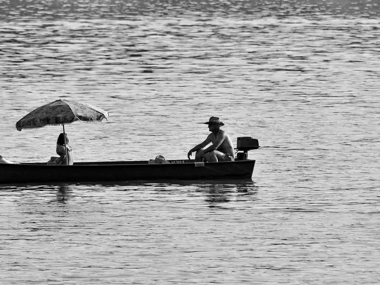 river boat water summer fisherman enjoyment season watercraft — free black and white photo