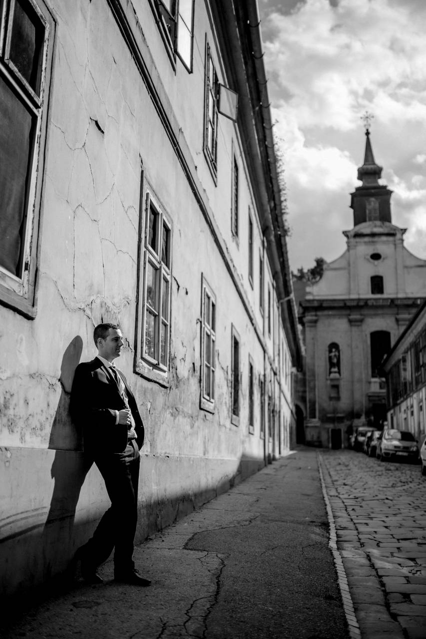 town standing street religion tower architecture church building  — free black and white photo
