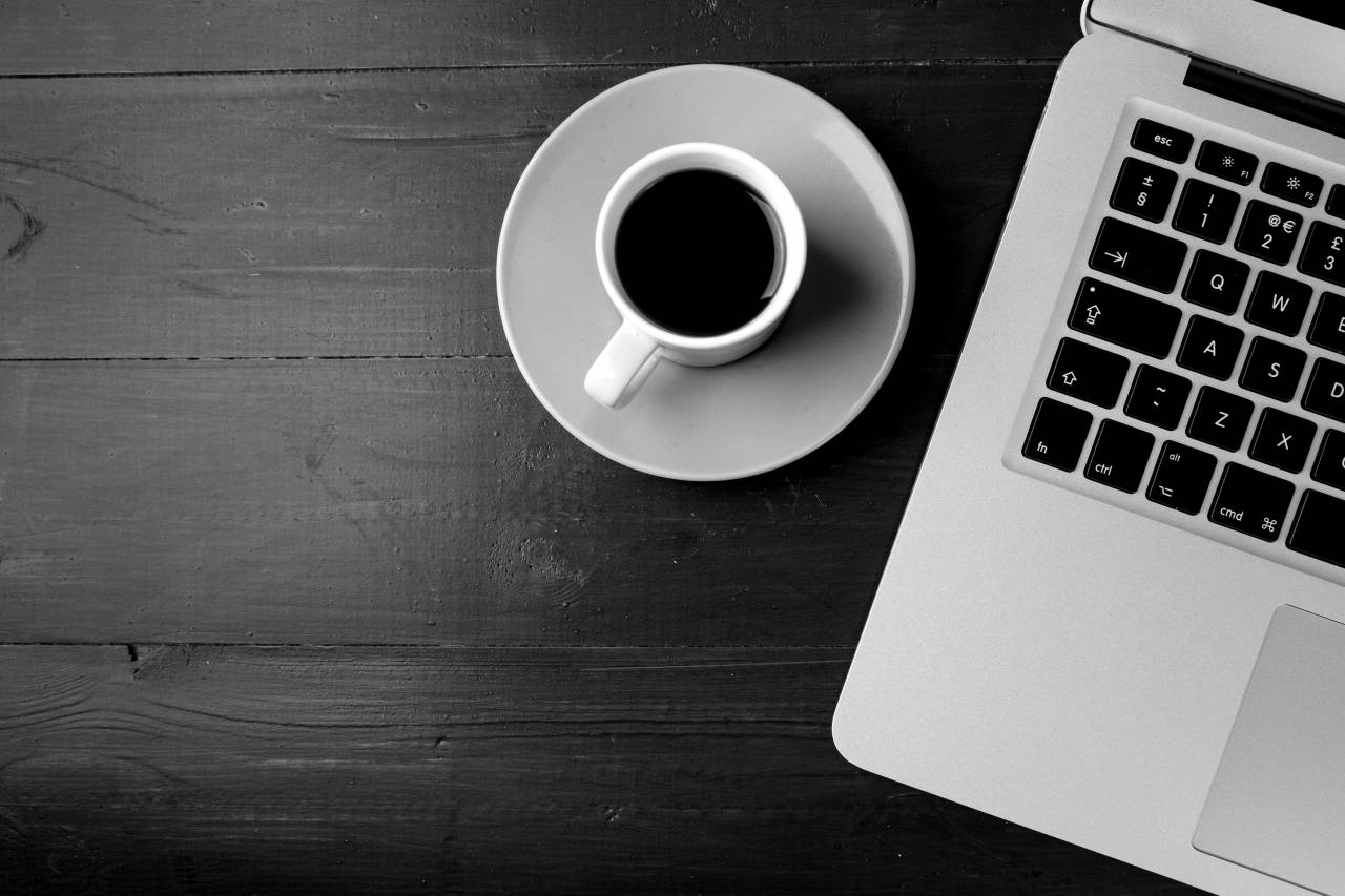 Coffee & Laptop Computer  — free black and white photo