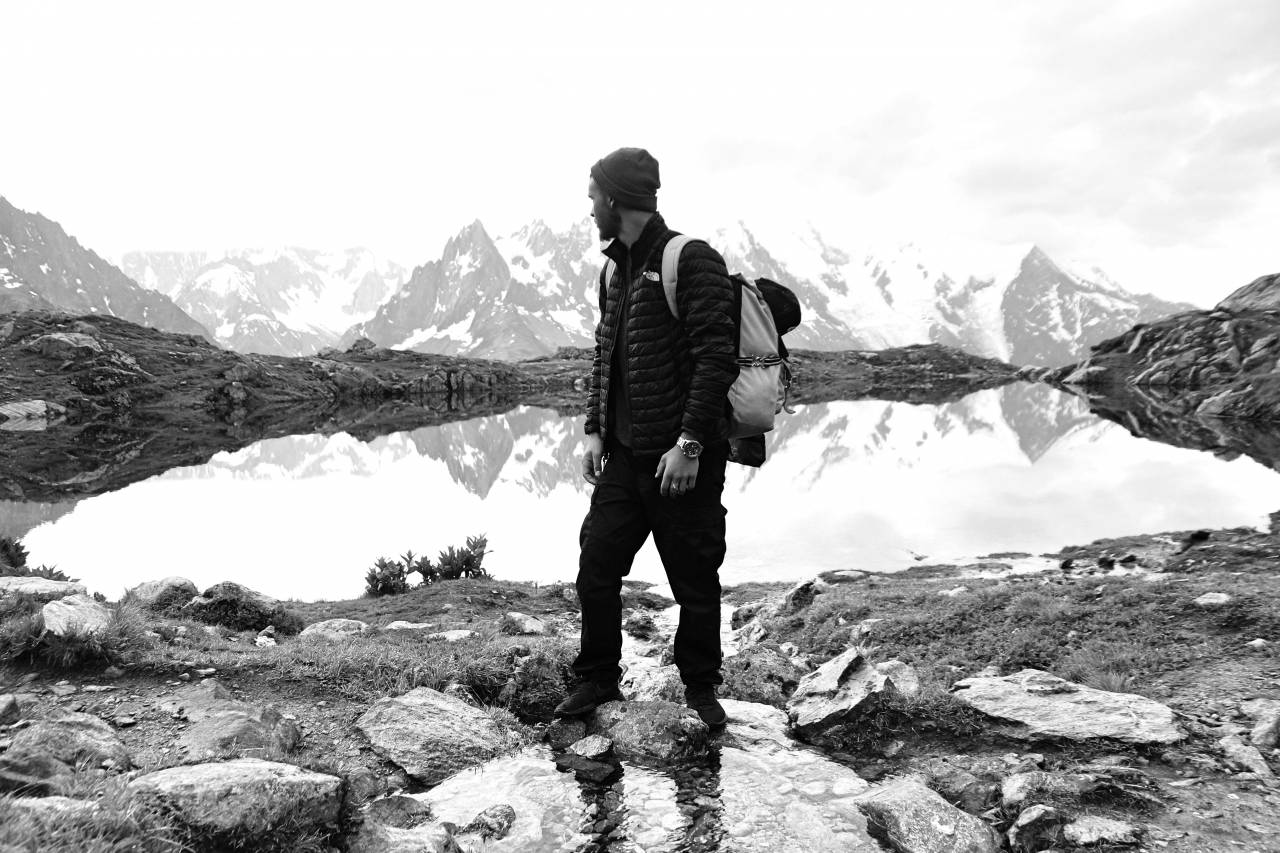 Mountain Man Snowy Landscape Royalty-Free Stock ?Photo? and ... — free black and white photo