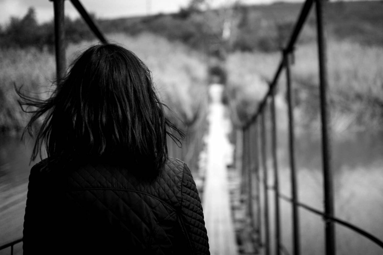 Woman on Bridge Adventure Royalty-Free Stock ?Photo? and Image — free black and white photo