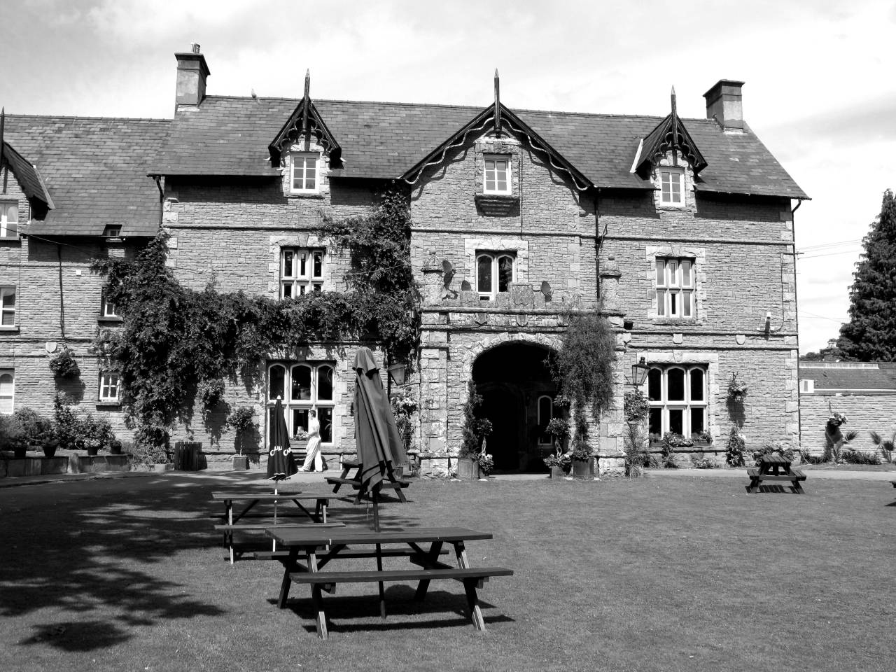   architecture  lawn  mansion  building  — free black and white photo