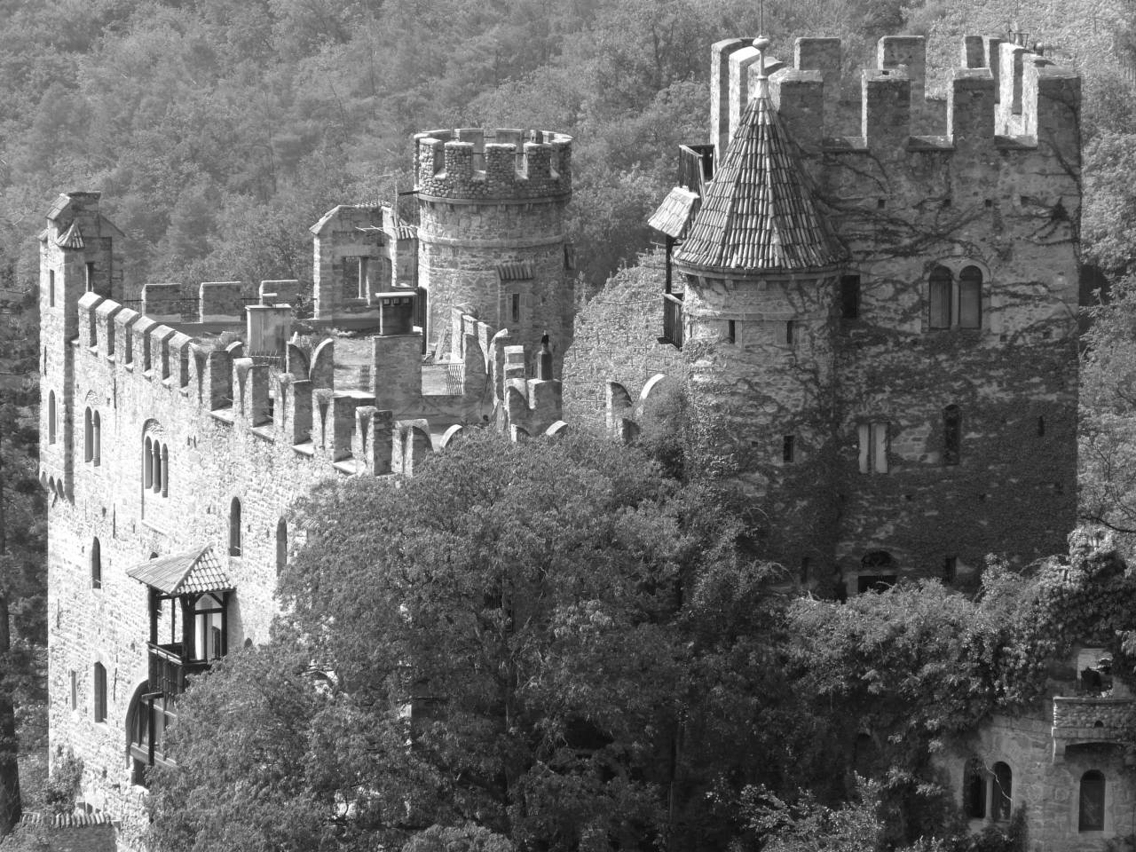   mansion  town  building  chateau  wall  — free black and white photo