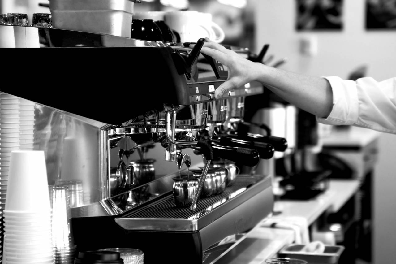 Coffee Machine in Cafe  — free black and white photo