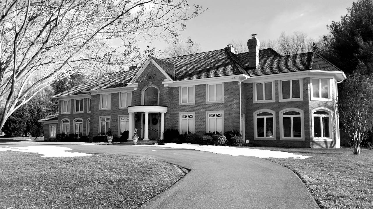   grass  snow  lawn  villa  mansion  building  — free black and white photo