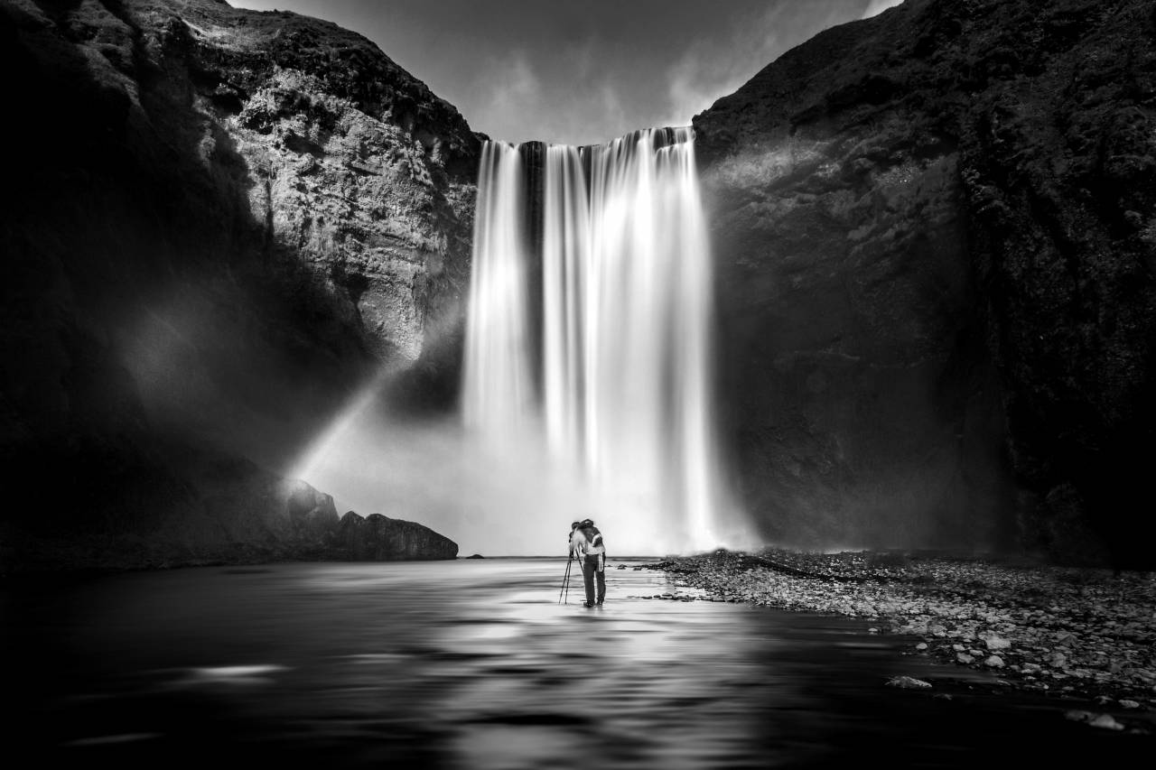 Waterfall Rainbow Landscape  — free black and white photo