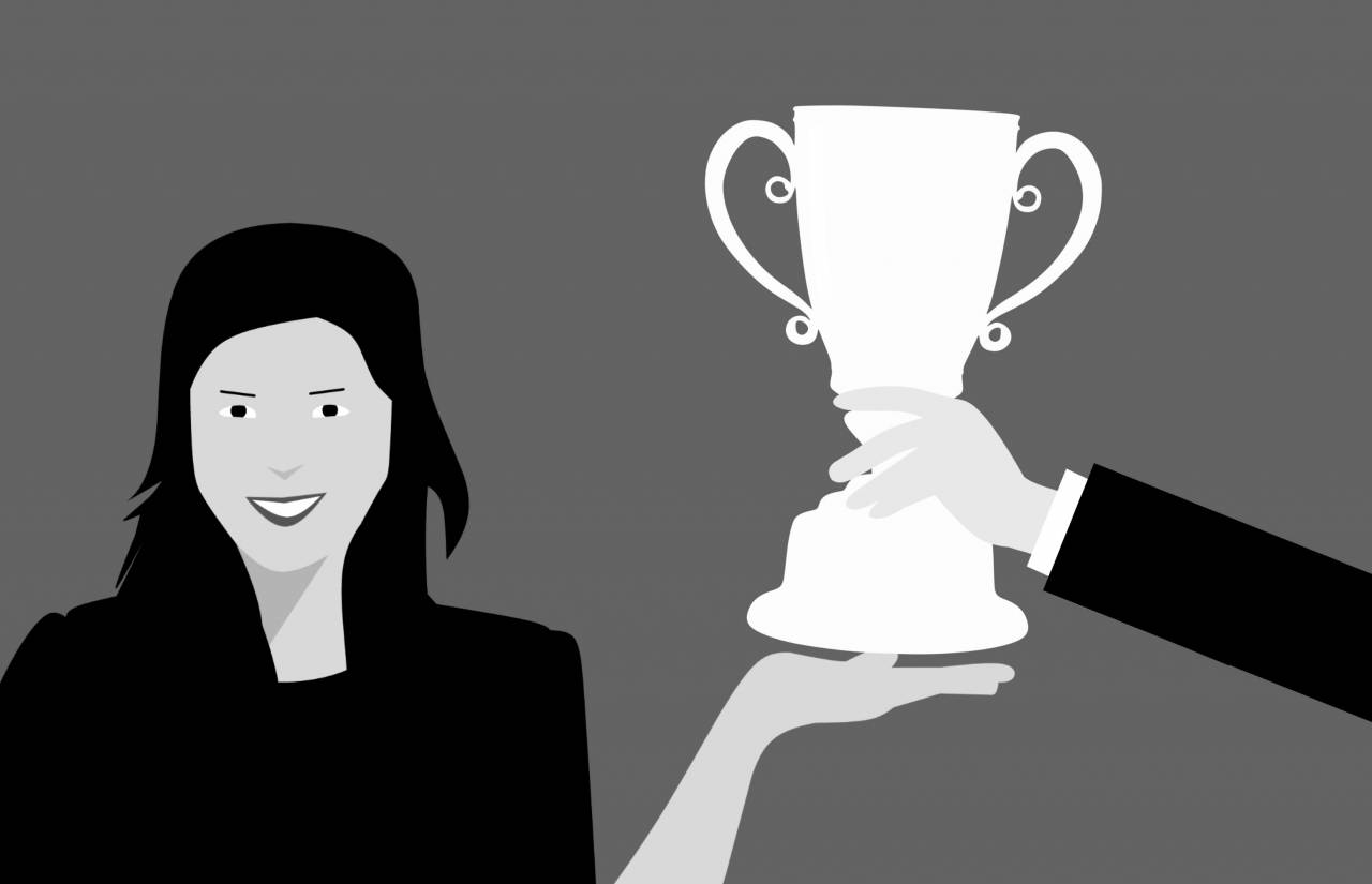   woman  award  holding  achievement  winner  — free black and white photo