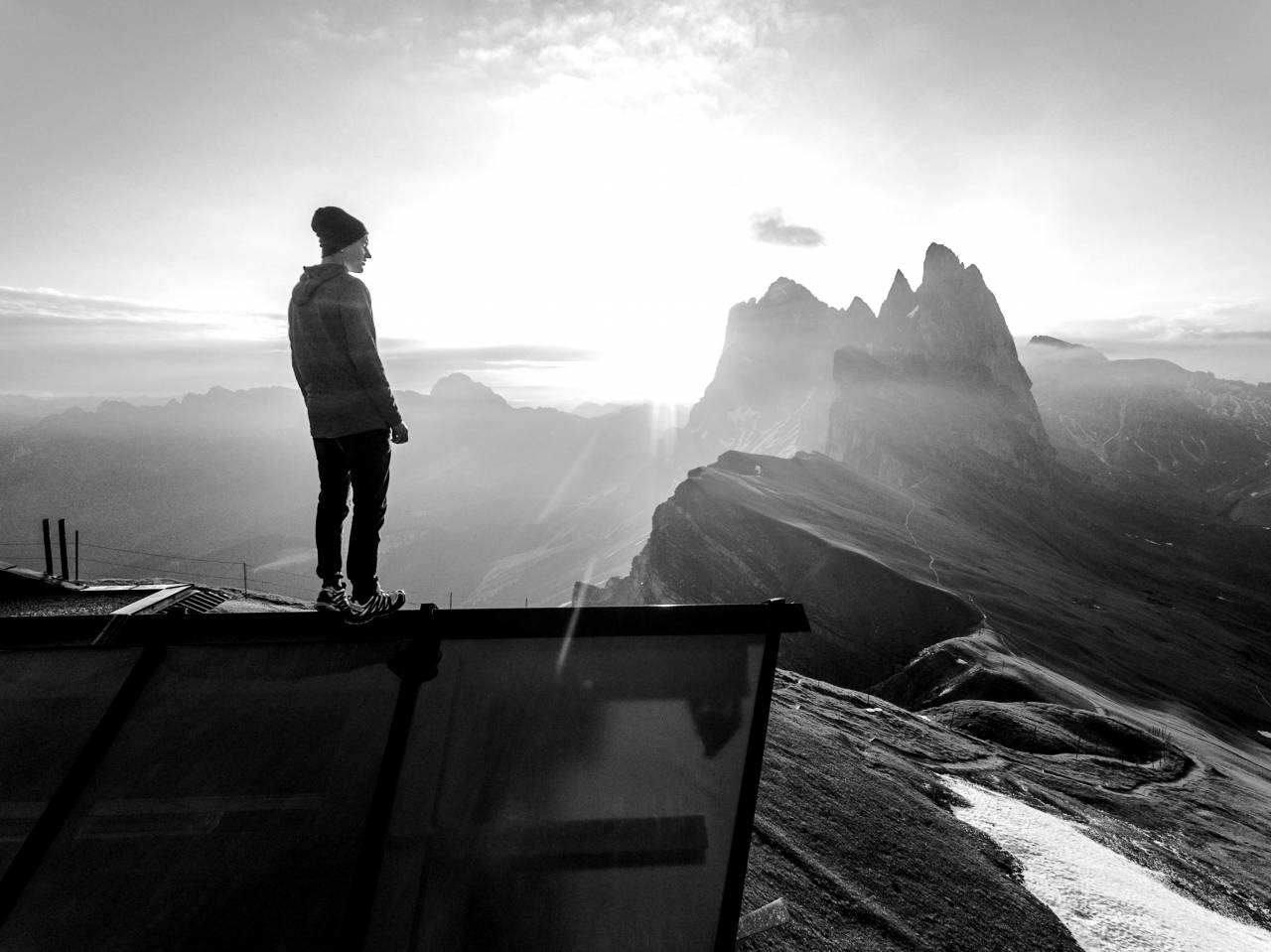 Hiker Sunrise View  — free black and white photo