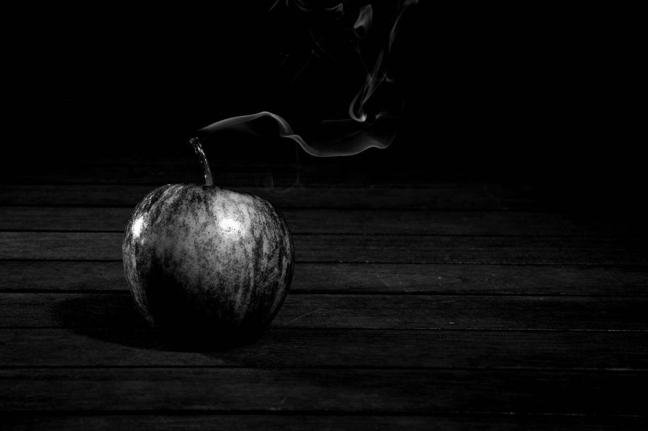   apple  light  plant  fruit  smoke  ripe  — free black and white photo