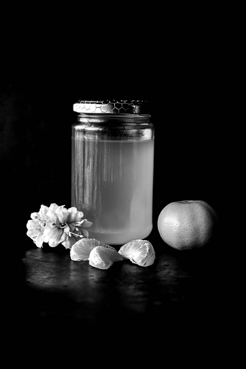   plant  fruit  flower  honey  jar  orange  — free black and white photo