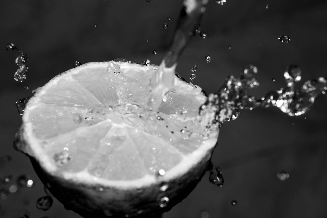   water  fruit  orange  food  splash  produce  — free black and white photo