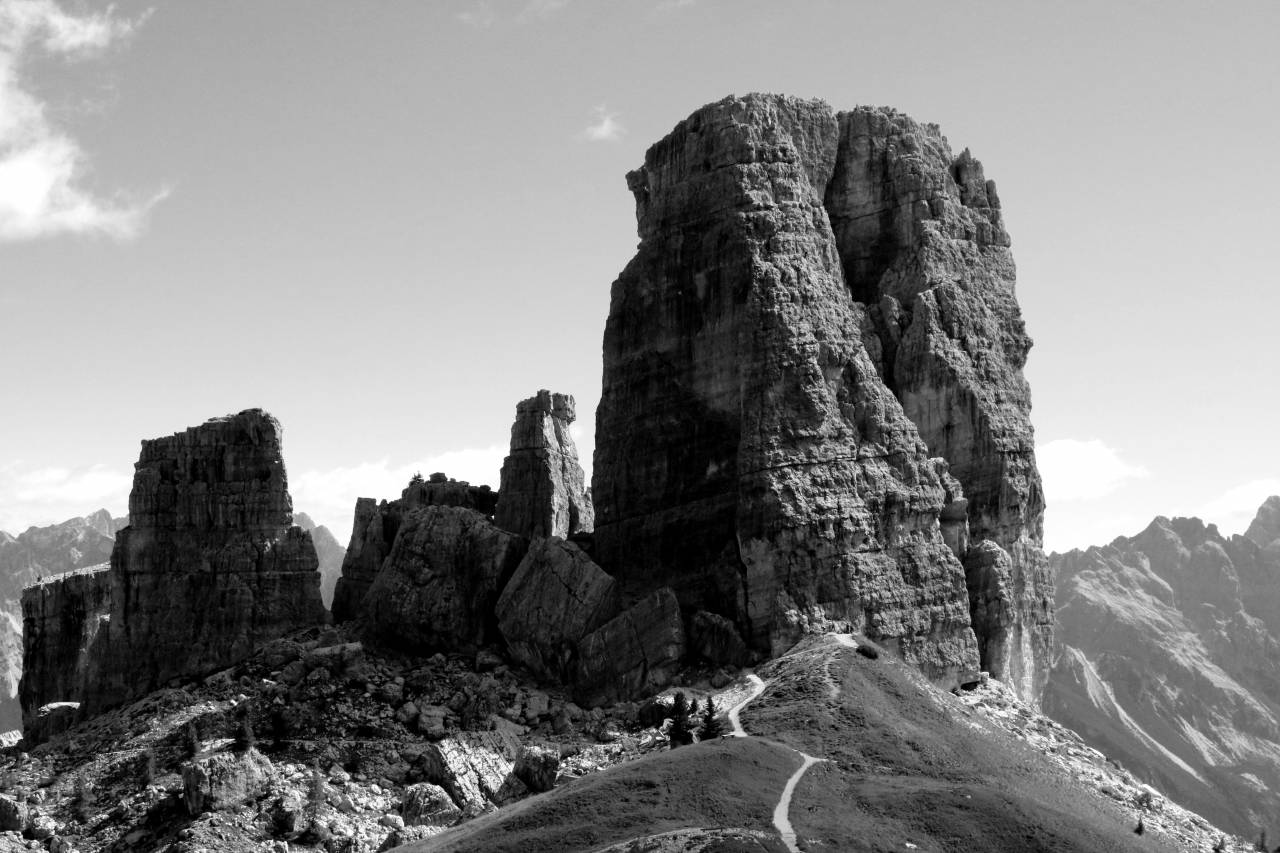   landscape  rock  peak  mountain range  — free black and white photo