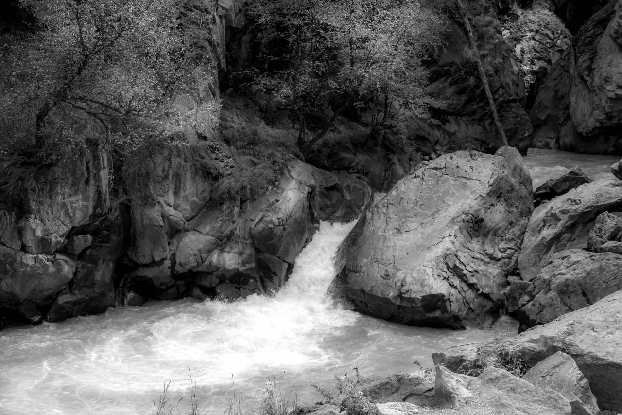   landscape  rock  waterfall  wilderness  — free black and white photo