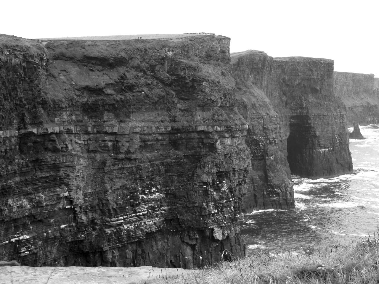   landscape  sea  water  rock  ocean  wall  — free black and white photo