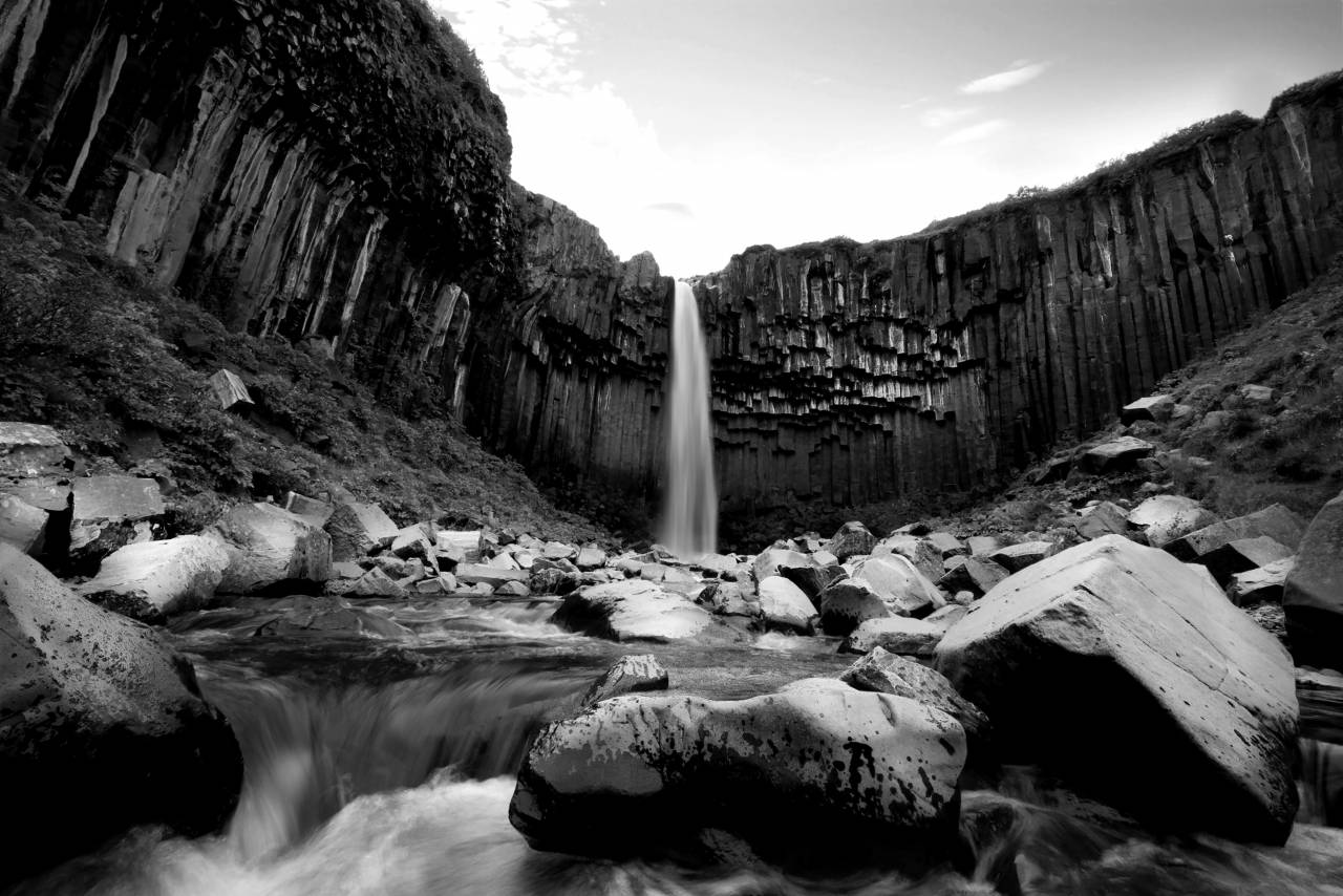   rock  waterfall  wilderness  mountain  river  — free black and white photo