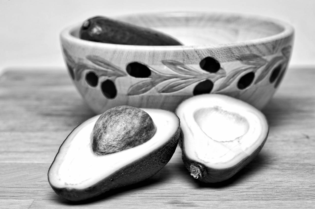 Avocado & Bowl  — free black and white photo
