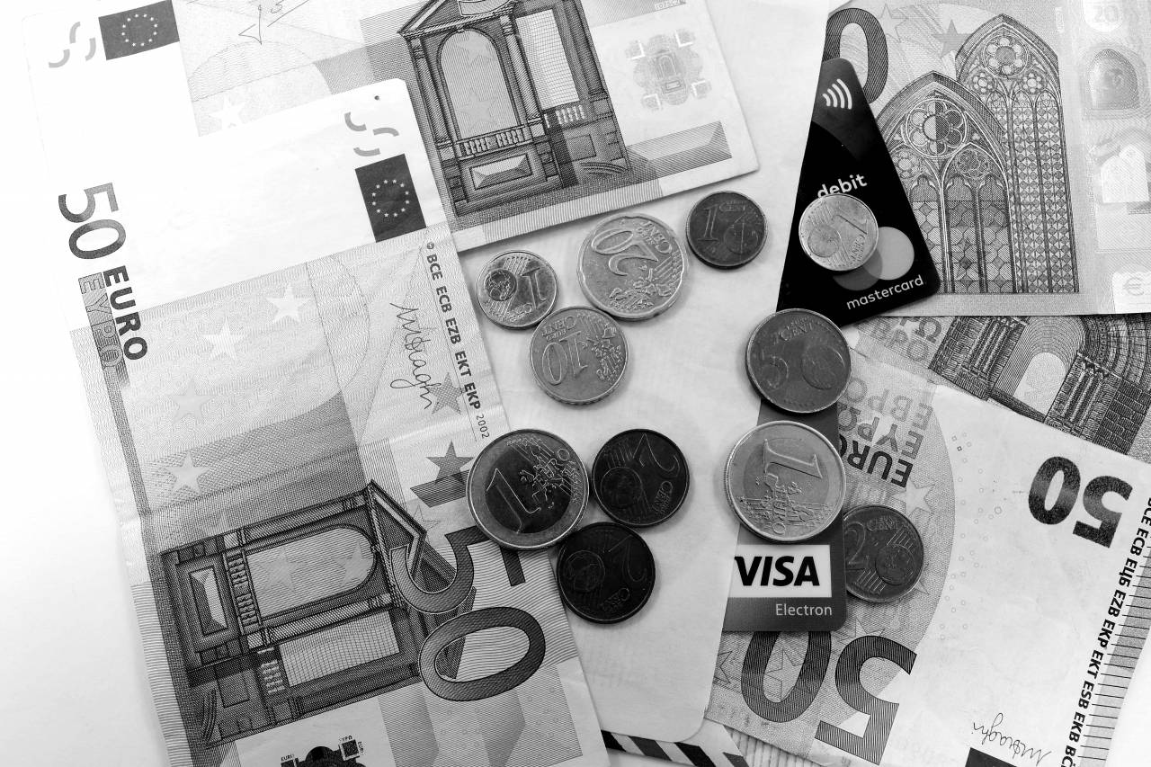 economic investment growth money interest credit euro savings paper cash loan — free black and white photo