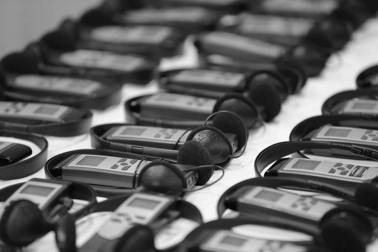 electronics headset plastic technology indoors industry focus equipment  — free black and white photo