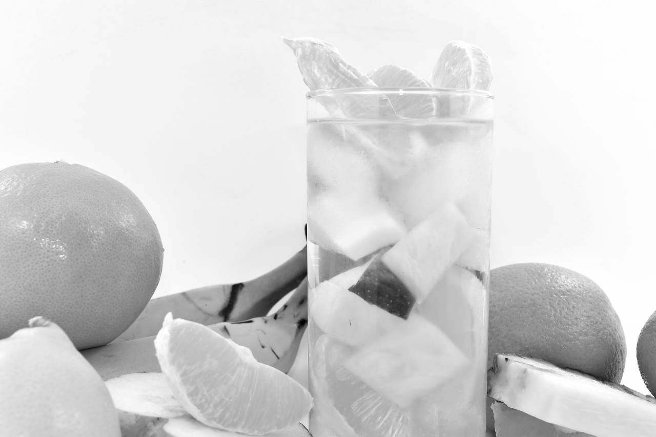 fruit juice pineapple oranges organic cold water vegan lemon tropical orange  — free black and white photo