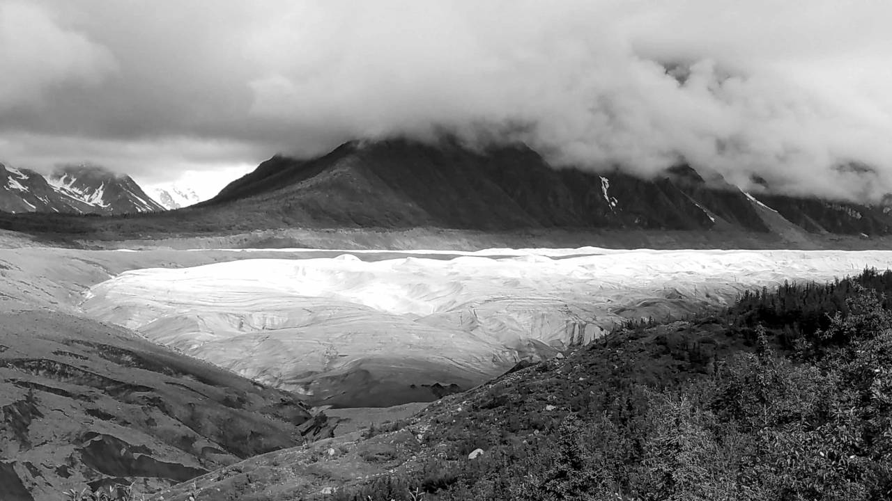 mountain ice crater field volcanic snow land glacier landscape mountains nature — free black and white photo