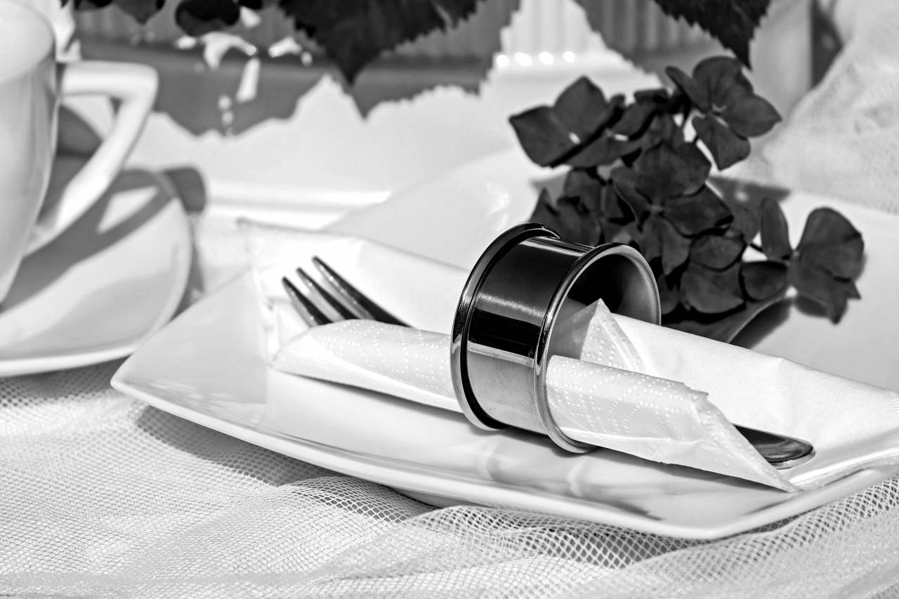 Napkins on Dinner Table  — free black and white photo