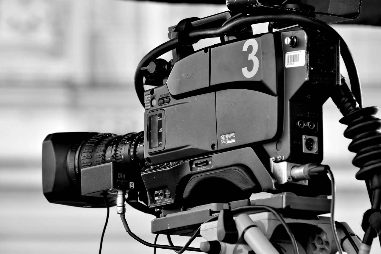 television recording tripod equipment electronics technology lens camcorder machinery  camera — free black and white photo