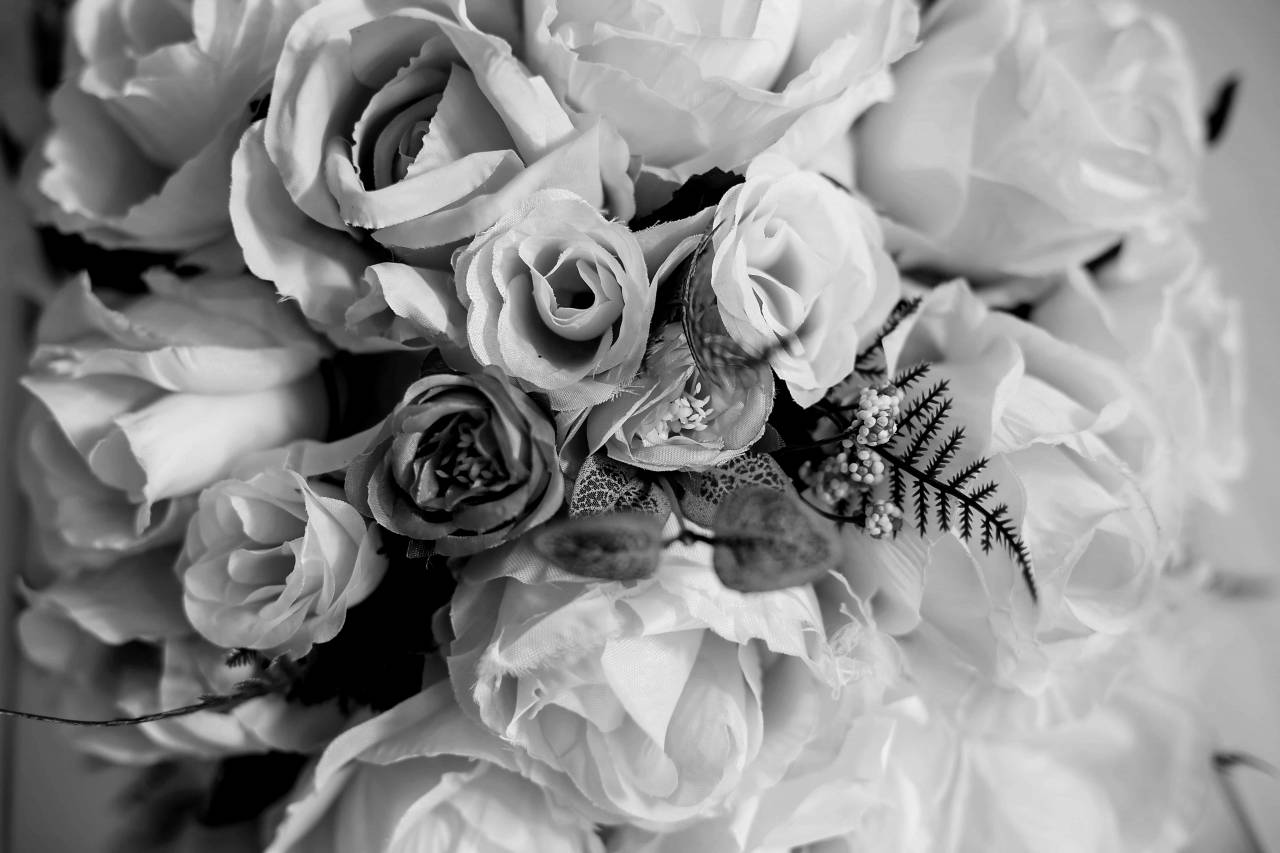 bouquet romance rose pinkish marriage pastel roses groom  — free black and white photo