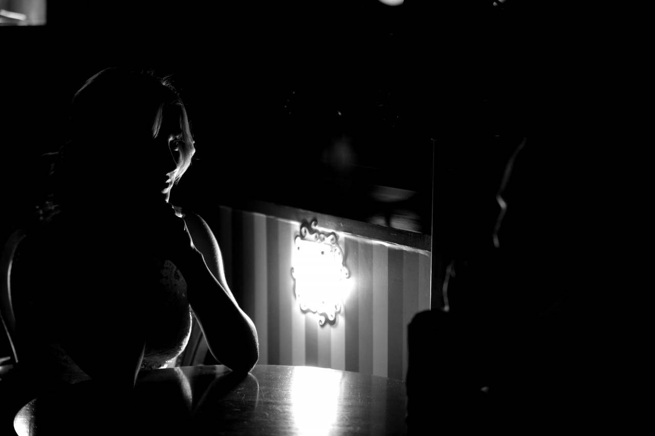 dinner bride groom table romantic shadow pretty dress lamp portrait wedding — free black and white photo