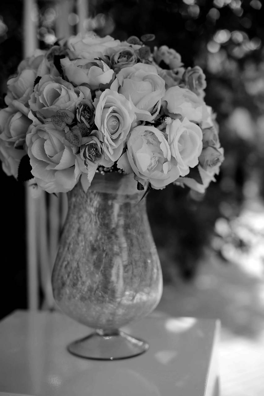 glass jar vase pinkish pastel roses crystal container still flowers — free black and white photo
