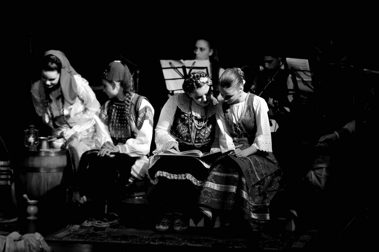 pretty tradition folk costume event serbia performance woman  — free black and white photo